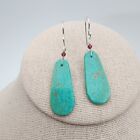Handmade Turquoise Teardrop Flat Slab Sterling Dangle Earrings Boho Southwestern