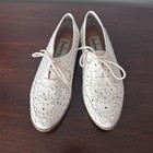 Vintage Fan Funes White Leather Open Lace Shoes With Laces Size 6 Made In Brazil