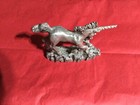 Vintage Pewter Running Unicorn Figurine With Crystal Ball