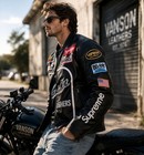 Men s Black Racing Patch Leather Jacket Biker Motorcycle Streetwear Faux Leather