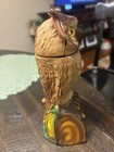 Vtg Cast Iron Owl Mechanical Coin Bank Book Of Knowledge Collection Glass Eyes