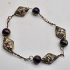 Cloisonne Floral Bracelet With Oil Spill Metal Beads Lobster Claw Estate Find