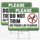 2pc Do Not Trim Signs In English And Spanish With Stakes  12 Inches By 9