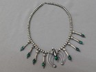 Vintage Navajo Sterling Silver Squash Blossom   Naja Necklace W  Malachite 18 