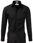 Berlioni Italy Men s Premium French Convertible Cuff Solid Dress Shirt Black