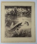 He s Mine  Rh Palenske Vintage Calendar Print  Fishing Illustration  Fishermen