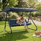 Outdoor Swing 3 Seat Adjustable Canopy Convertible Bed Stand Cup Holders Patio