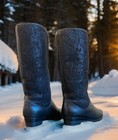 Pajar Women   s Double Shearling Black Leather Winter Mid Calf Boots Snake Size 9