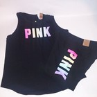 Victoria Secret Pink Set Bike Shorts   Tank Top Xl Black Colorful Logo High Wais