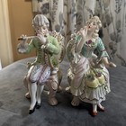 Pair Antique Victorian Hand Painted Bisque Figurines Flutist Wales China Japan