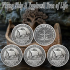 5pcs Silver Viking Coin Viking Ship   Yggdrasil Norse Mythology Collectible Gift