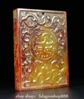 3 2  Chinese Old Hetian Yellow Jade Carved Dragon Beast Statue Pendant Amulet Bi