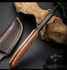 Fixed Blade Hunting Knife With Leather Sheath Wood Handle Outdoor Survival Knife