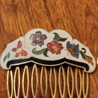 Two Vintage Cloisonn   Hair Combs White Enamel Floral Butterfly Design
