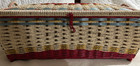 Vintage Woven Wicker Sewing Basket Box With Hinged Lid Lined And Contents