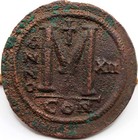 Roman Byzantine   Justinian I   Ae Follis   Constantinople   538-539 Ad   42 Mm