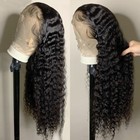 Glownina 28 Inch Deep Wave Human Hair 180  Density 13x6 Lace Front Wig For Women