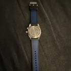 Movado Bold Men s Analog Wristwatch Blue Dial Silver Case Black Rubber Strap