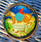 Antique Vintage  Horse Rider Brass Glass Pin Brooch With Equestrian Motif 1 5 8 