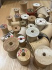 Vintage Original Wooden Empty Sewing Thread Spools Lot  Brown White Blue Red