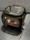 Antique Thick Beveled Glass Jewelry Casket Pillow Box Vintage Trinket Box Velvet