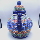 Mexican Pottery Talavera Jar   Lid Hand Painted Signed Large 13 1 2  T X 12  W