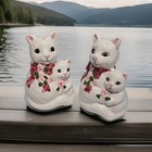 Vintage Pair Ceramic Twin Mother Cats And Kittens Salt   Pepper Shaker Set Bows 