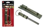 3-in-1 Flint Rod Fire Starter Striker Integrated Whistle   Split Ring Green