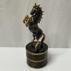 Vintage Cloisonne Horse Trinket Box Brass Enamel Pill Box Rearing Horse Lid 5   