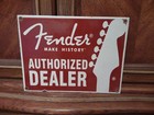 Vintage Fender Guitar Dealer Porcelain Metal Amplifier Music Rock Elvis Beatles
