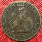 Spain 1870-om Bronze 5 Centimos  One Year Type  Km  662