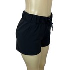 Black Elastic Waistband Womens Shorts With Drawstring