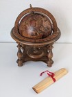 Vintage Olde World Globe Astrology Zodiac Carved Wood Stand 11  Rustic Italy