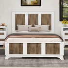 Rustic Brown Finish Queen Size Platform Bed Set Wooden Bedroom Furniture