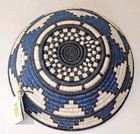 Across Africa Rwanda Basket Bowl Woven Sweetgrass Blue black white Coil Handmade