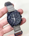 O Mega Black Speedmaster Style Wristwatch With Grey Nylon Strap