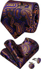 Silk Paisley Floral Tie And Pocket Square Cufflinks With Lapel Pin Sets For Men