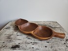 Mid Century Modern Mcm Teak Candy   Nut Dish Hand Carved 3 Pod Wood Tray