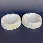 Vtg Belleek Ireland Basketweave Lattice Ashtrays Set Of 2 Green Mark Read