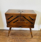 Vintage Sewing Box Wood 3 Tier With Legs
