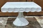 Vntg Indiana Constellation Milk Glass White Pedestal Square Cake Stand Rum Well