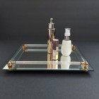 Vtg Mirror Glass Footed Vanity Tray - Lucite Rails Brass Caps - Hollywood Glam