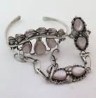 Ornate Sterling Silver Slave Bracelet With Pink Mussel Shell Ring Size 6 5