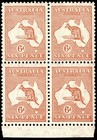 6d Chestnut Cofa Kangaroos   block-of-four  Muh  bottom Selvage  - Cv  400