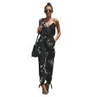 Women Floral Deep V Neck Jumpsuit Summer Casual Sleeveless Beach Romper Playsuit