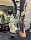 Vintage Shou Xing   Peacock Stone Sculpture Set Chinese Carved Asian Art Pair