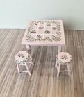 Dollhouse Miniature Artisan Hand-painted Table   Stools 3pc Set  1 12 Furniture