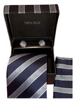 Tie Cuff Links And Pocket Square Set 100  Silk Blue Silver Gray Men s