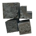 4 Vtg Letter Press Printing Block Set Metal Griffin Holly Leaves Border Flowers