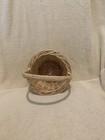 Small Round Wicker Basket W handle 9x7 - Euc
